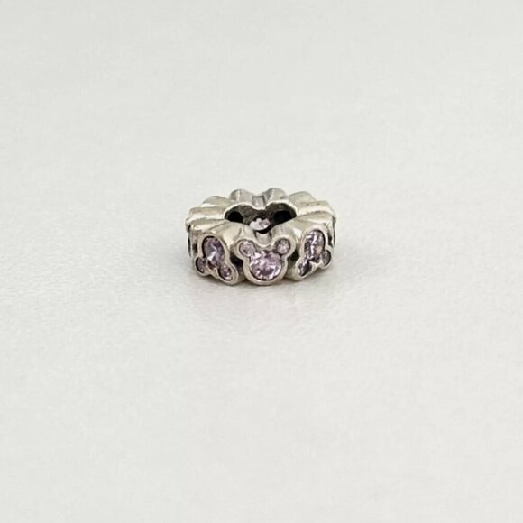 Pandora Disney Mickey All Around Pink CZ Ears Rare Spacer Bead Charm - Picture 2 of 7